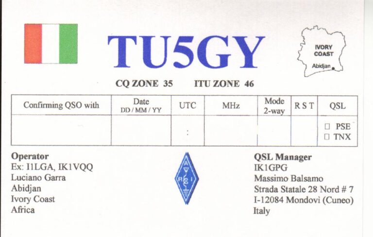 Since 1998 TU5GY – Former I1LGA, IK1VQQ